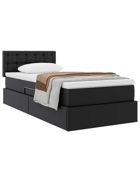 Letto con contenitore e materasso con testiera Nero 90 x 200 cm