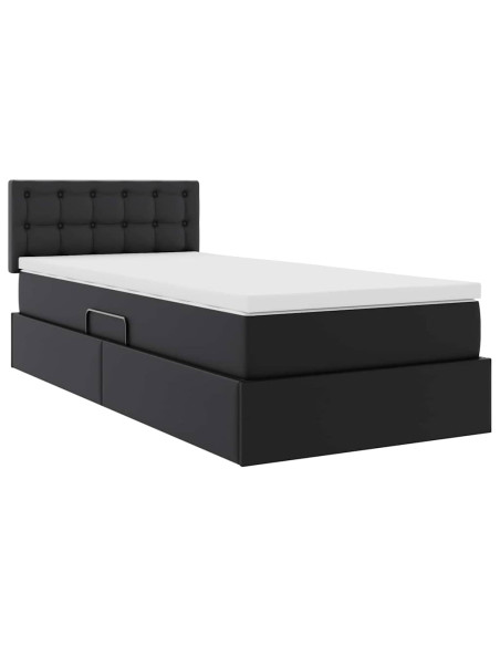 Letto con contenitore e materasso con testiera Nero 90 x 200 cm