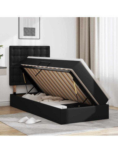 Letto con Contenitore Nero 90 x 200 cm Pelle Sintetica