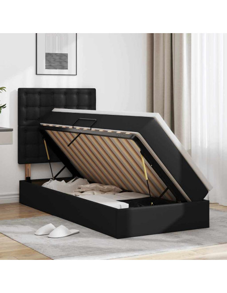 Letto con Contenitore Nero 90 x 200 cm Pelle Sintetica