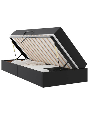 Letto con contenitore e materasso 2 pcs Nero Pelle