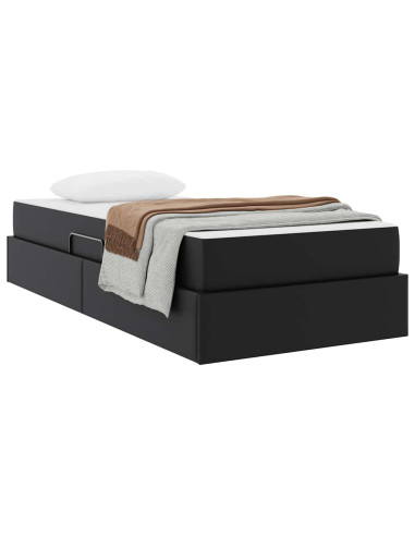 Letto con contenitore e materasso 2 pcs Nero Pelle