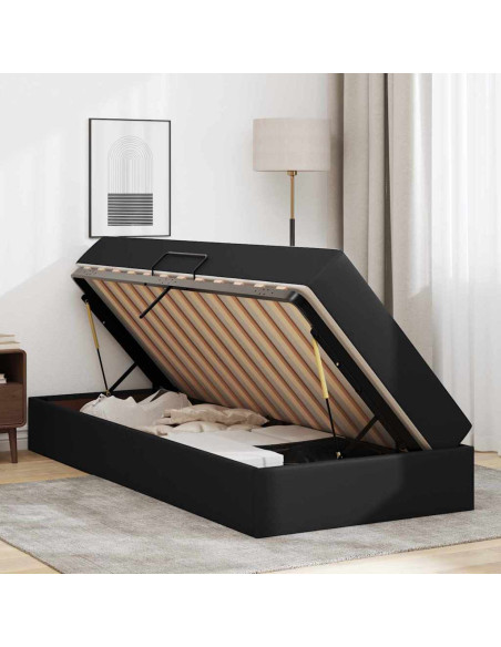 Letto con contenitore e materasso 2 pcs Nero Pelle