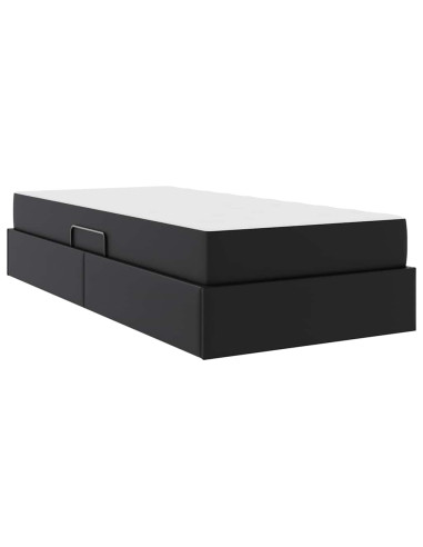 Letto con contenitore e materasso 2 pcs Nero Pelle