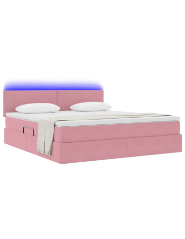 Letto con contenitore e LED con led Rosa 160 x 200 cm Velluto