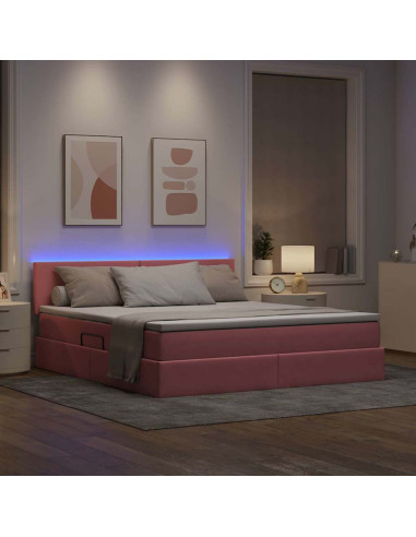 Letto con contenitore e LED con led Rosa 160 x 200 cm Velluto