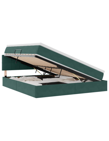 Letto con contenitore e LED Verde Scuro 160 x 200 cm Velluto