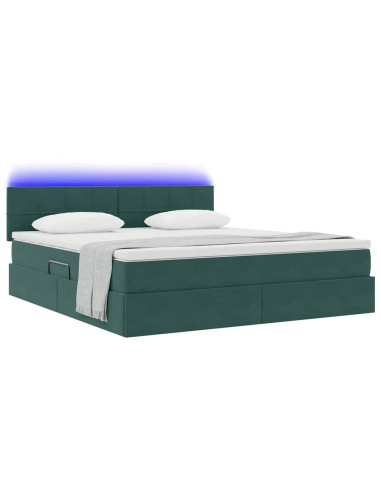 Letto con contenitore e LED Verde Scuro 160 x 200 cm Velluto