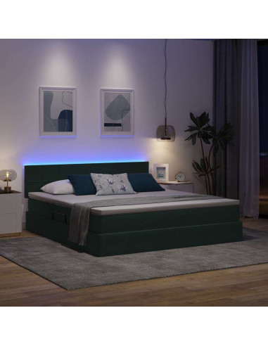 Letto con contenitore e LED Verde Scuro 160 x 200 cm Velluto