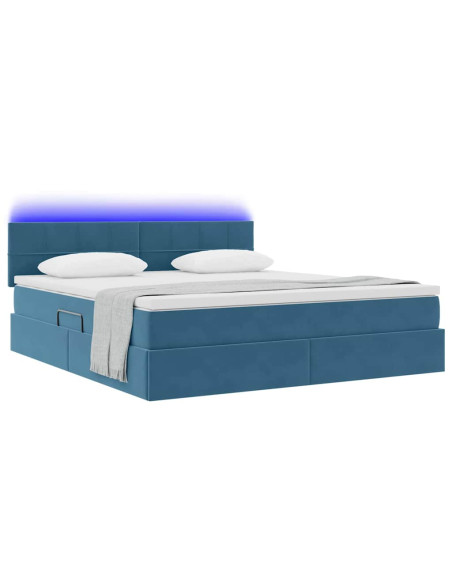 Letto con contenitore e LED Blu Scuro 160 x 200 cm Velluto