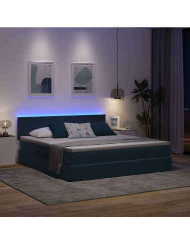 Letto con contenitore e LED Blu Scuro 160 x 200 cm Velluto