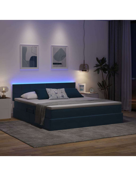 Letto con contenitore e LED Blu Scuro 160 x 200 cm Velluto