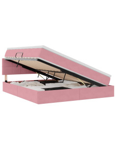 Letto con contenitore e LED con led Rosa 160 x 200 cm Velluto 2