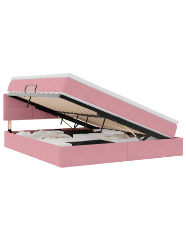 Letto con contenitore e LED con led Rosa 160 x 200 cm Velluto