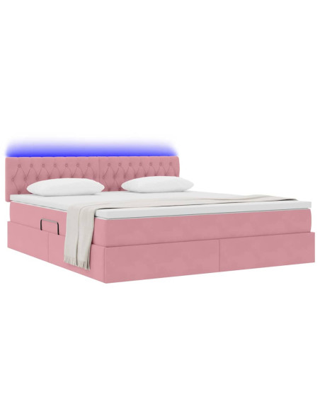 Letto con contenitore e LED con led Rosa 160 x 200 cm Velluto
