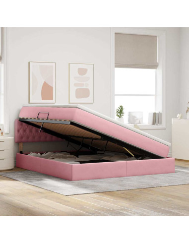 Letto con contenitore e LED con led Rosa 160 x 200 cm Velluto