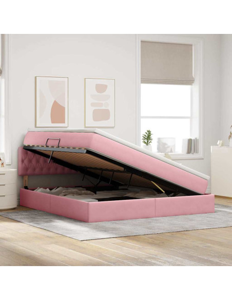 Letto con contenitore e LED con led Rosa 160 x 200 cm Velluto