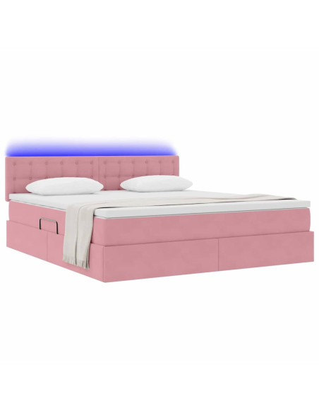 Letto con contenitore e LED con led Rosa 160 x 200 cm Velluto