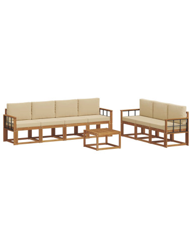 Set di divani da esterno con cuscino 8 pcs Naturale e Beige