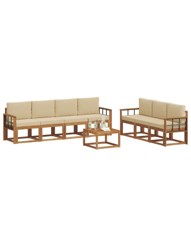 Set di divani da esterno con cuscino 8 pcs Naturale e Beige