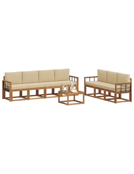 Set di divani da esterno con cuscino 8 pcs Naturale e Beige