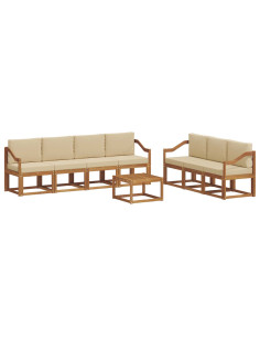 Set di divani da esterno con cuscino 8 pcs Naturale e Beige 2