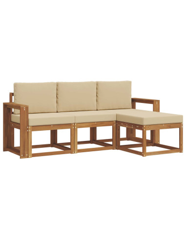 Set di divani da esterno con cuscino 4 pcs Naturale e Beige