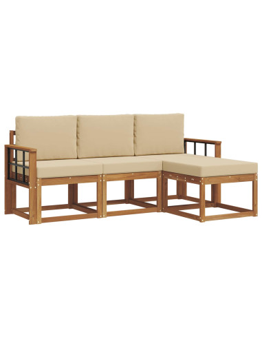 Set di divani da esterno con cuscino 4 pcs Naturale e Beige