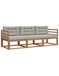 Set di divani da esterno 3 pcs Grigio Naturale e Chiaro 2