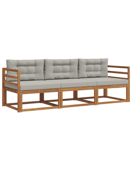 Set di divani da esterno 3 pcs Grigio Naturale e Chiaro