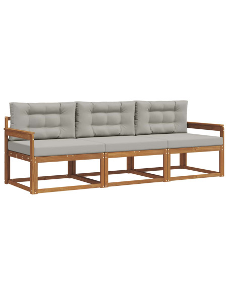 Set di divani da esterno 3 pcs Grigio Naturale e Chiaro