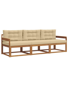 Set di divani da esterno con cuscino 3 pcs Naturale e Beige 2
