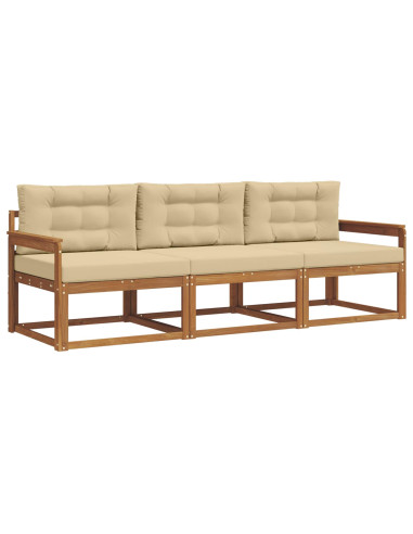 Set di divani da esterno con cuscino 3 pcs Naturale e Beige