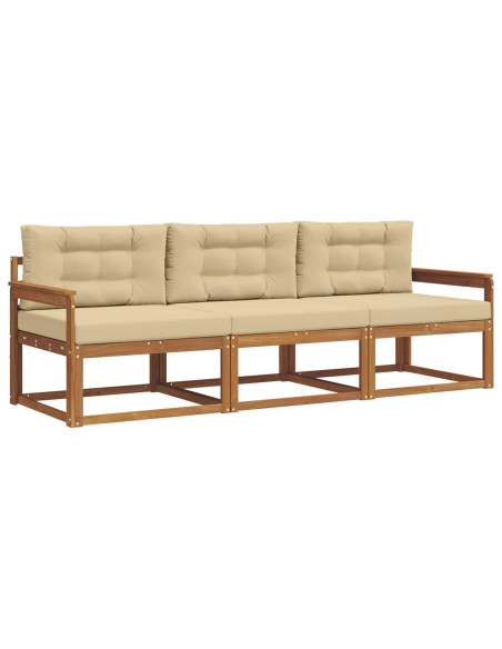Set di divani da esterno con cuscino 3 pcs Naturale e Beige