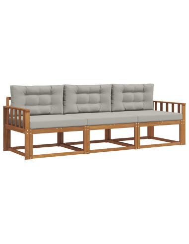 Set di divani da esterno 3 pcs Grigio Naturale e Chiaro