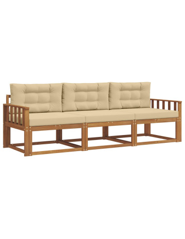 Set di divani da esterno con cuscino 3 pcs Naturale e Beige
