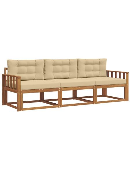 Set di divani da esterno con cuscino 3 pcs Naturale e Beige