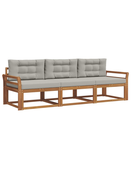 Set di divani da esterno 3 pcs Grigio Naturale e Chiaro