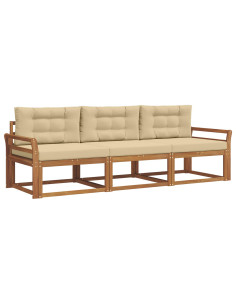 Set di divani da esterno con cuscino 3 pcs Naturale e Beige 2