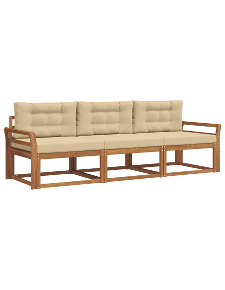 Set di divani da esterno con cuscino 3 pcs Naturale e Beige