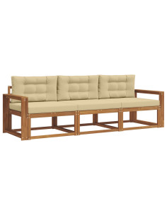 Set di divani da esterno con cuscino 3 pcs Naturale e Beige 2