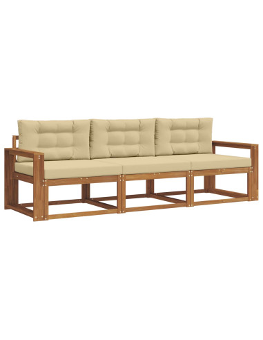 Set di divani da esterno con cuscino 3 pcs Naturale e Beige