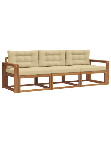 Set di divani da esterno con cuscino 3 pcs Naturale e Beige