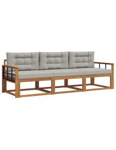 Set di divani da esterno 3 pcs Grigio Naturale e Chiaro 2