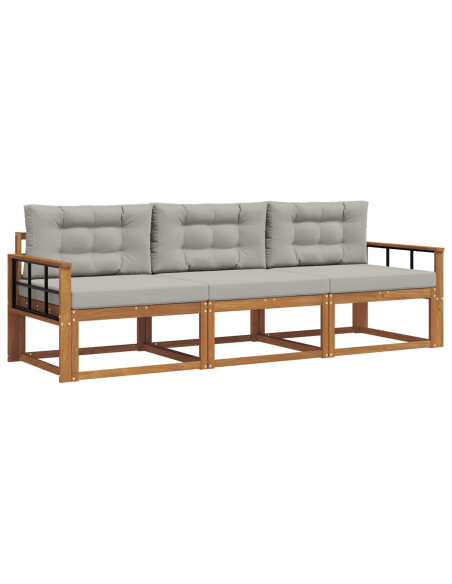 Set di divani da esterno 3 pcs Grigio Naturale e Chiaro