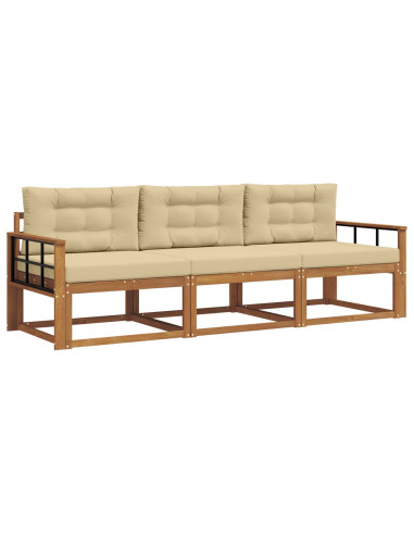 Set di divani da esterno con cuscino 3 pcs Naturale e Beige