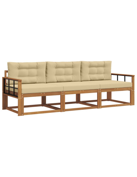 Set di divani da esterno con cuscino 3 pcs Naturale e Beige