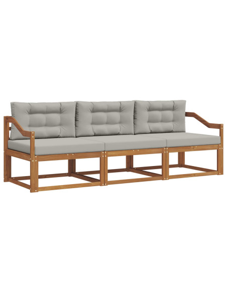 Set di divani da esterno 3 pcs Grigio Naturale e Chiaro