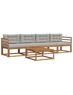 Set di divani da esterno 5 pcs Grigio Naturale e Chiaro 2