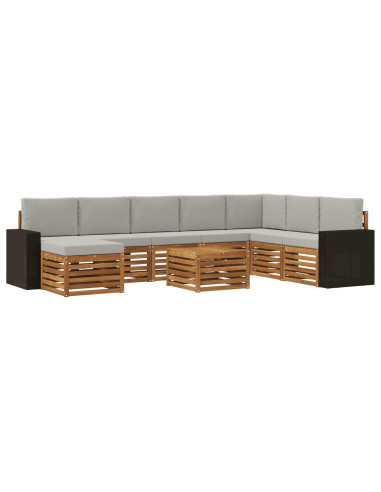 Set di divani da esterno 9 pcs Naturale e Grigio Chiaro